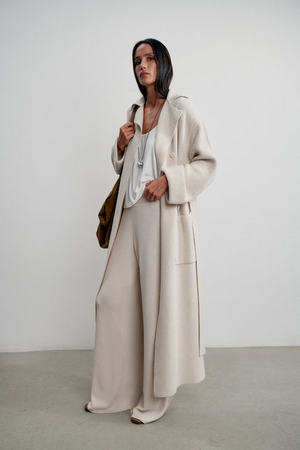 SAHAR oversized merino wool knit coat, pearl