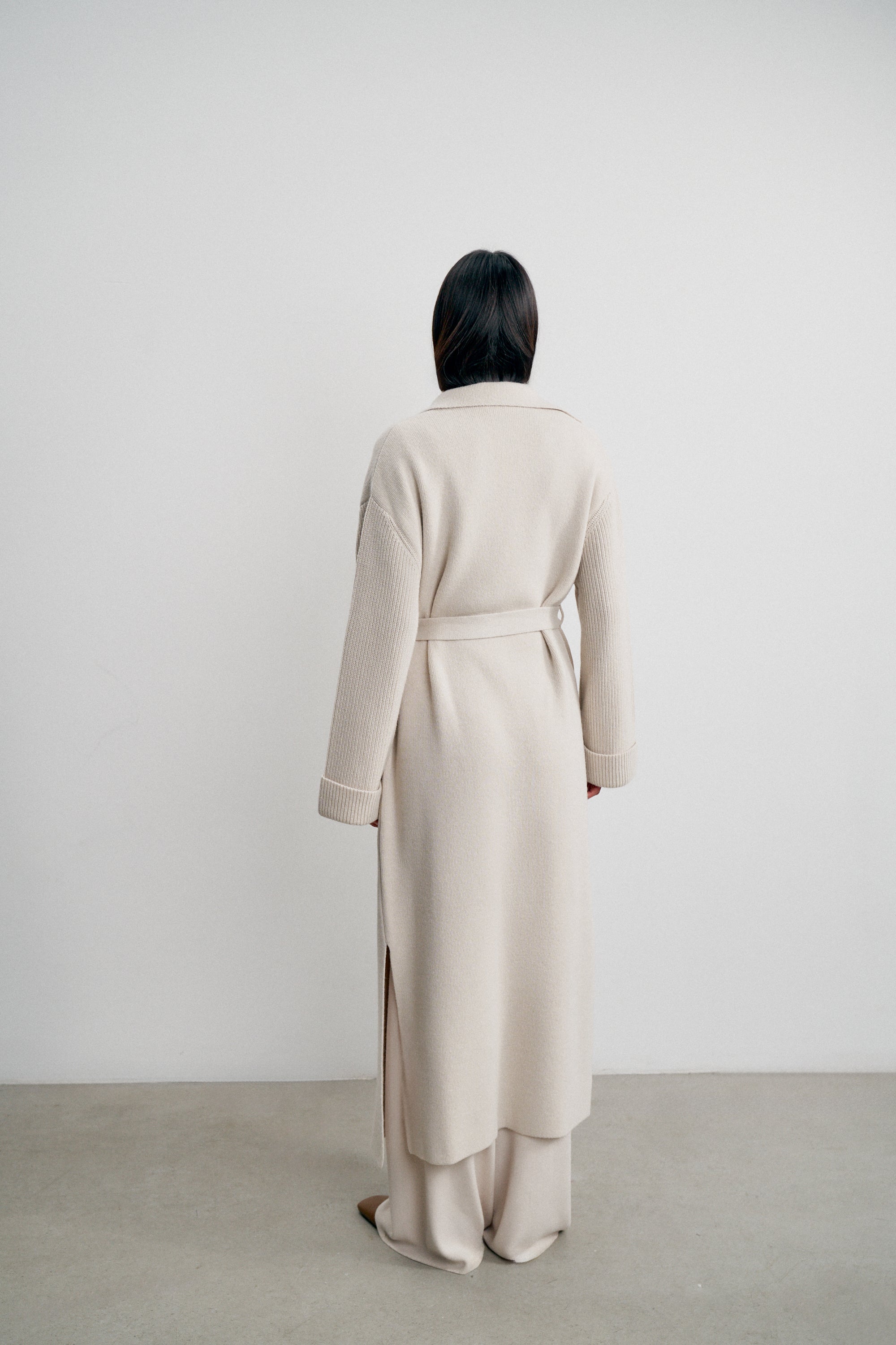 SAHAR oversized merino wool knit coat, pearl