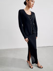 ESTELLE viscose lurex with side slits knit skirt, black