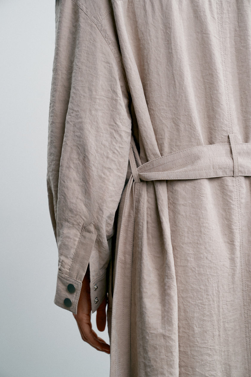 TEONA long safari-style cupro trench, beige