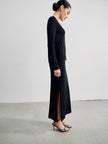 ESTELLE viscose lurex with side slits knit skirt, black