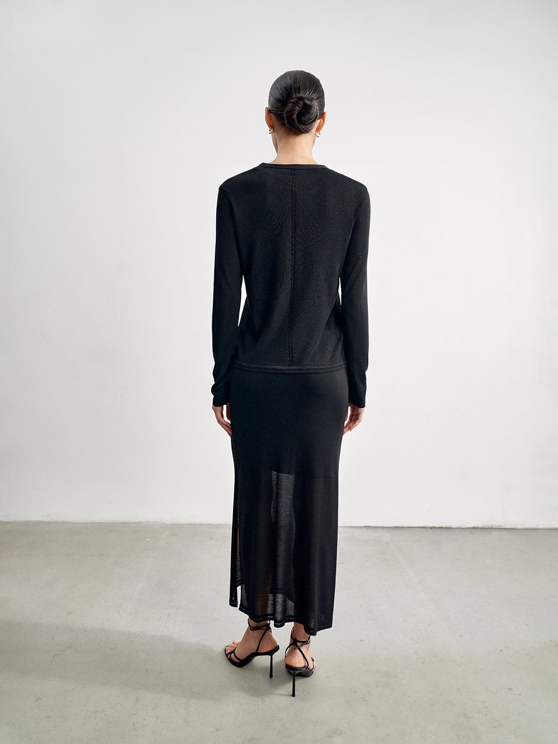 ESTELLE viscose lurex with side slits knit skirt, black