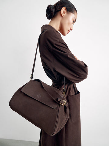 CHARLOTTE suede bag, chocolate
