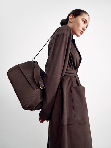 CHARLOTTE suede bag, chocolate