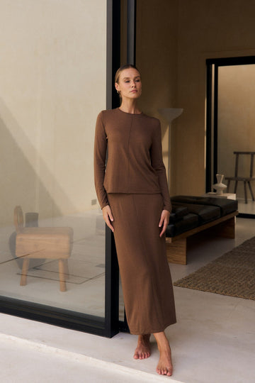 LOREN seamed merino wool jumper, caramel