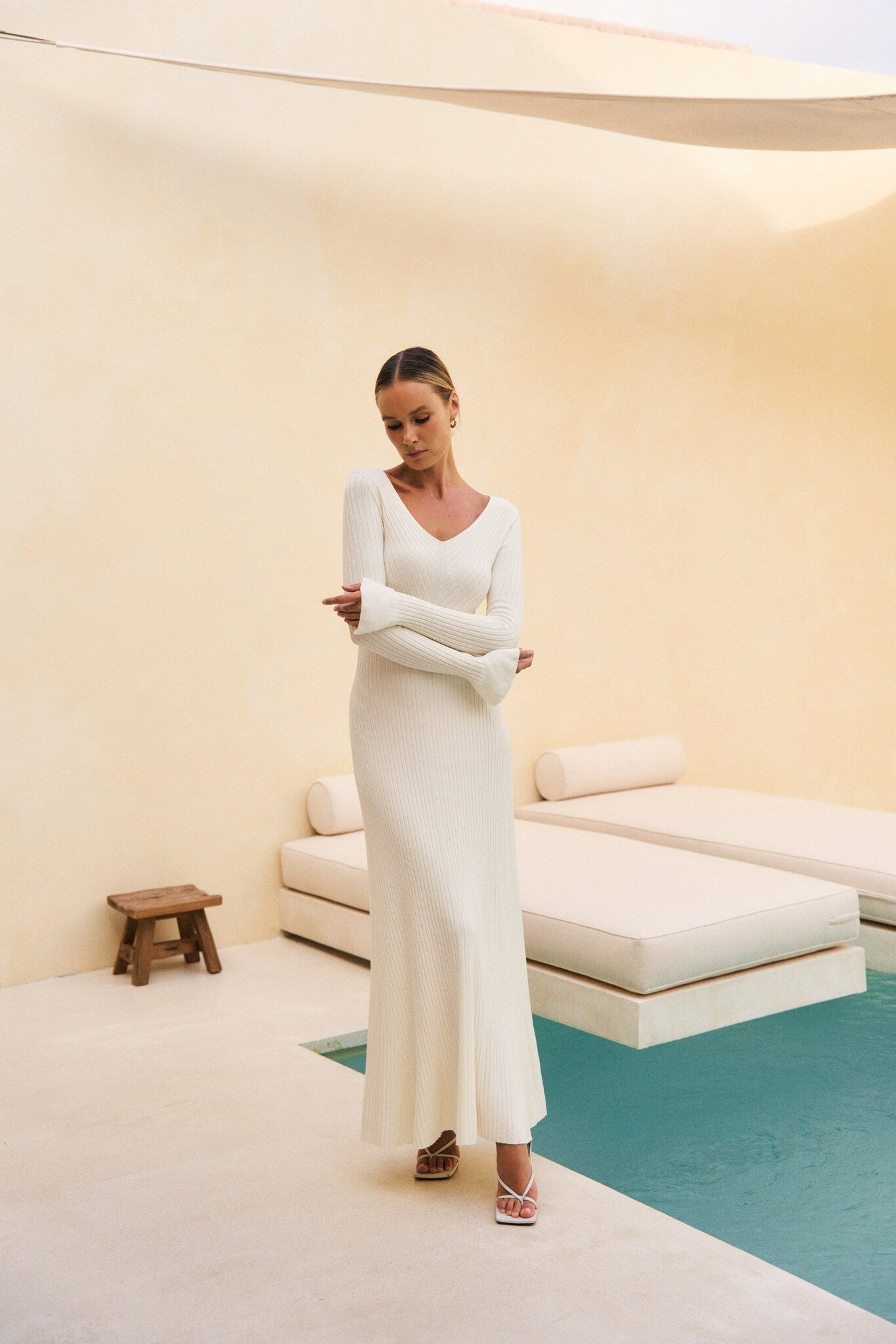 NORA long sleeve dress, ivory