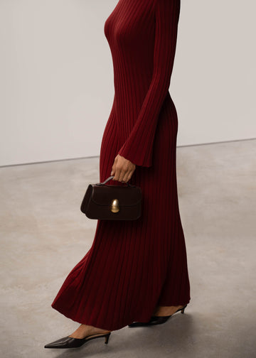 ZEENA flared-sleeve dress, burgundy