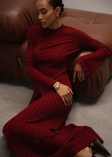ZEENA flared-sleeve dress, burgundy