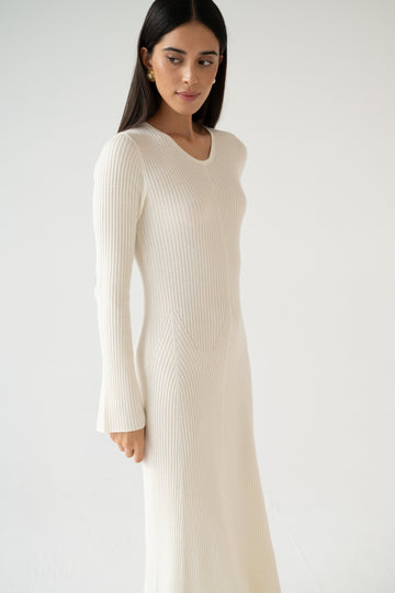 FLEXY ribbed wool dress, milk
