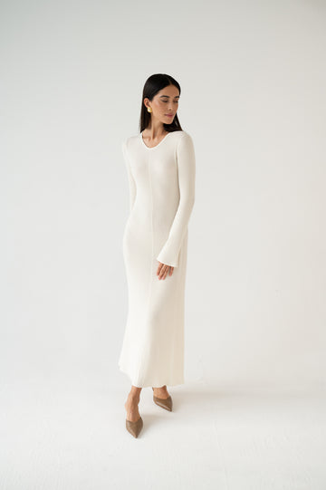 FLEXY ribbed wool dress, milk