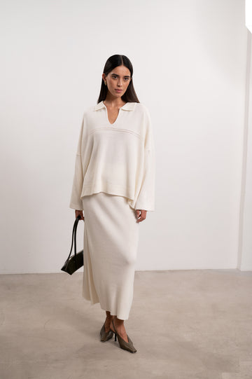 ANDREA oversized polo jumper, white