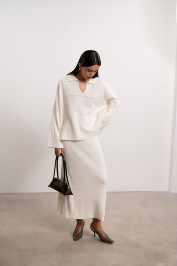 ANDREA merino wool skirt, white