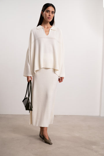 ANDREA oversized polo jumper, white