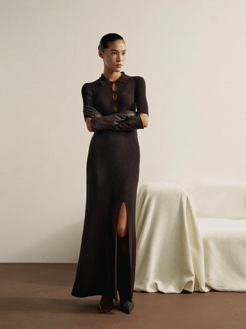 ROSALINA collared dress, dark chocolate
