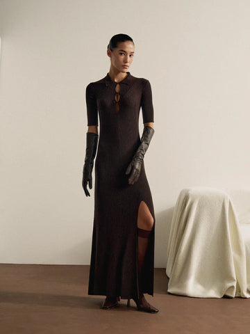ROSALINA collared dress, dark chocolate