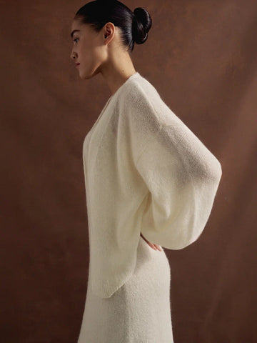 DIORA alpaca cardigan with balloon sleeves, milk