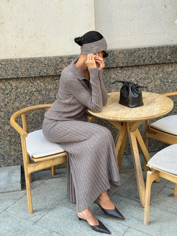 KIRA ribbed knit skirt with slit, mocha
