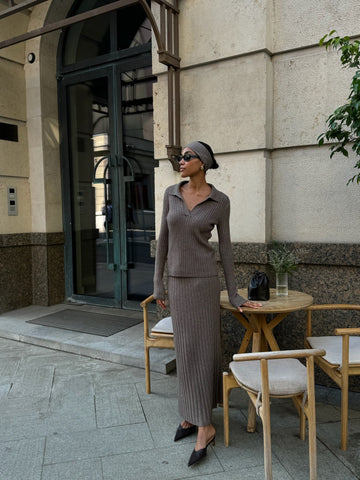 KIRA wool polo jumper, mocha