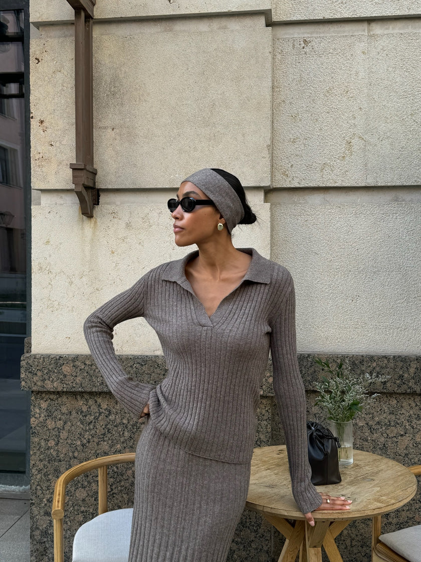 KIRA polo jumper, mocha