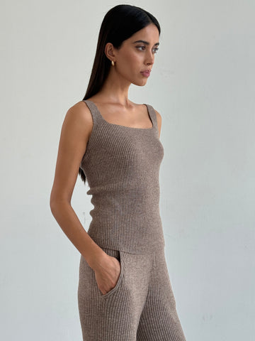 SORAYA square neck top, beige melange