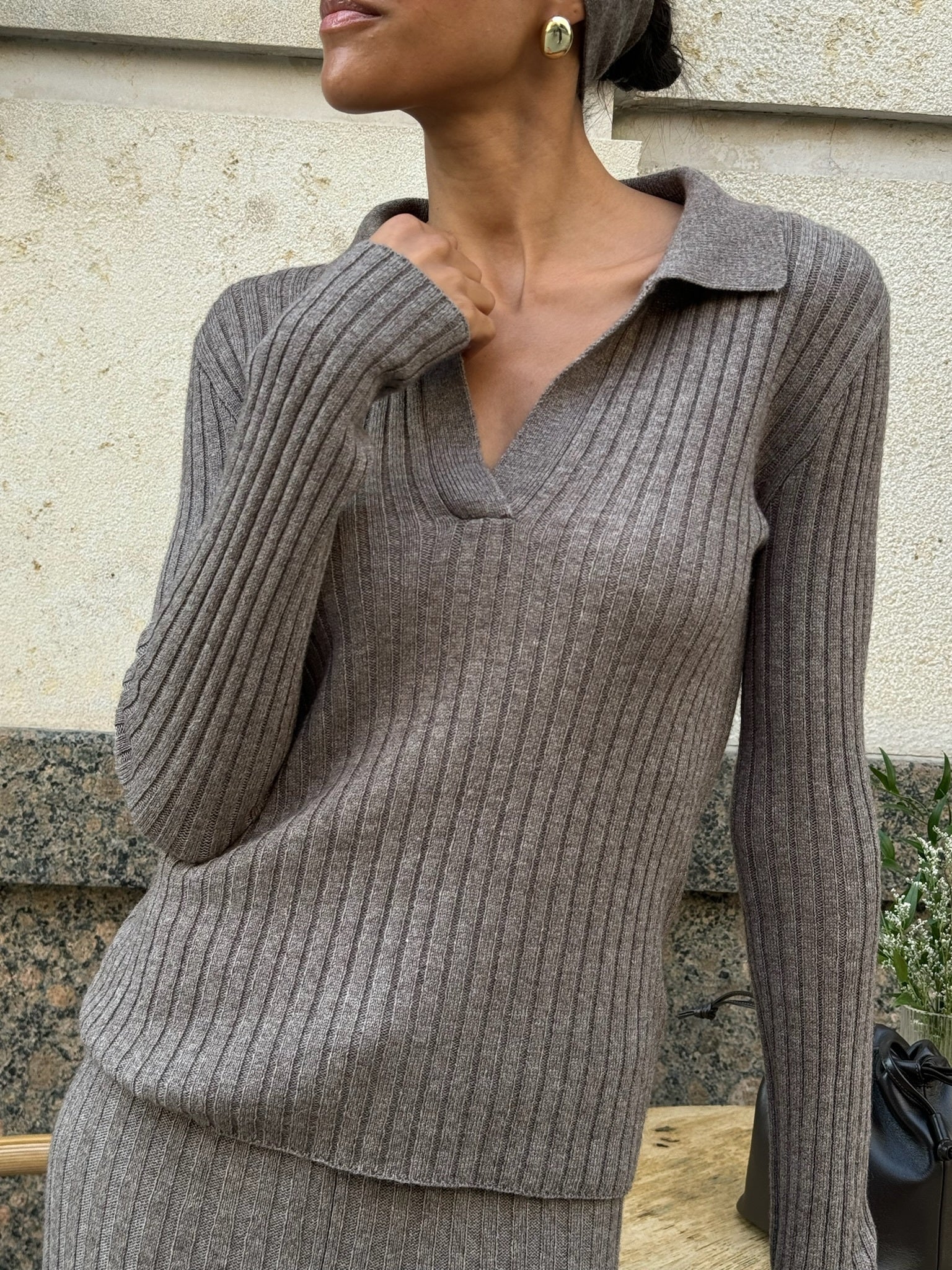 KIRA polo jumper, mocha