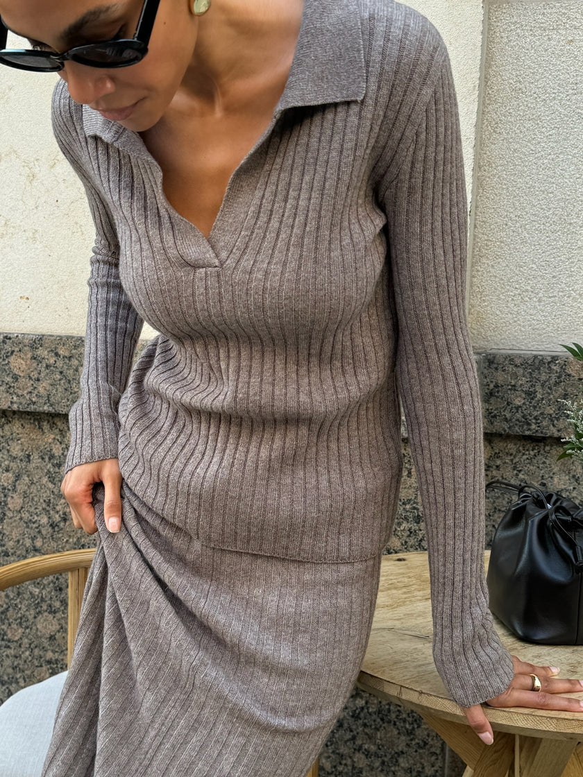 KIRA polo jumper, mocha