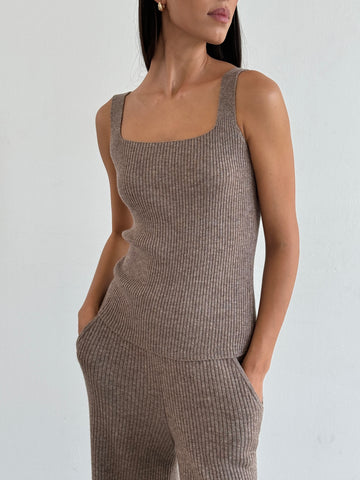 SORAYA square neck top, beige melange