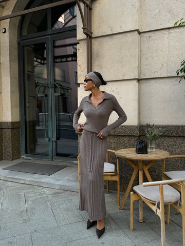 KIRA ribbed knit skirt with slit, mocha
