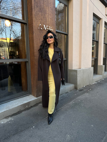 MARNI wrap coat with belt, chocolate