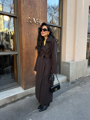 MARNI wrap coat with belt, chocolate