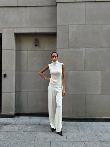 TATUM wide leg relaxed fit wool cashmere pants, milk