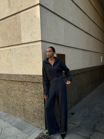 JONI flared knit wool pants, anthracite