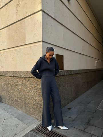 JONI flared knit wool pants, anthracite