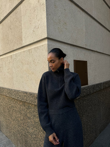 JONI cropped wool anorak jumper, anthracite