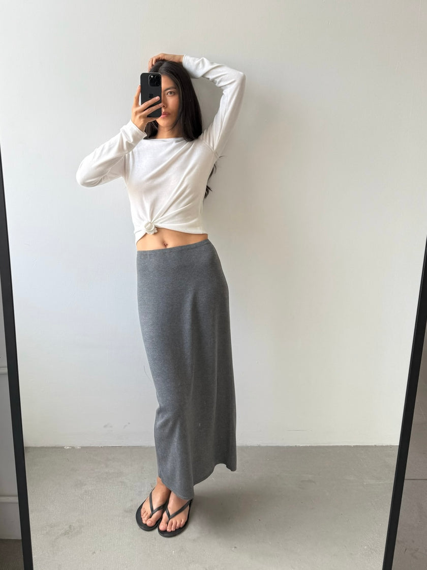 NARINA fluid knit skirt, gray melange