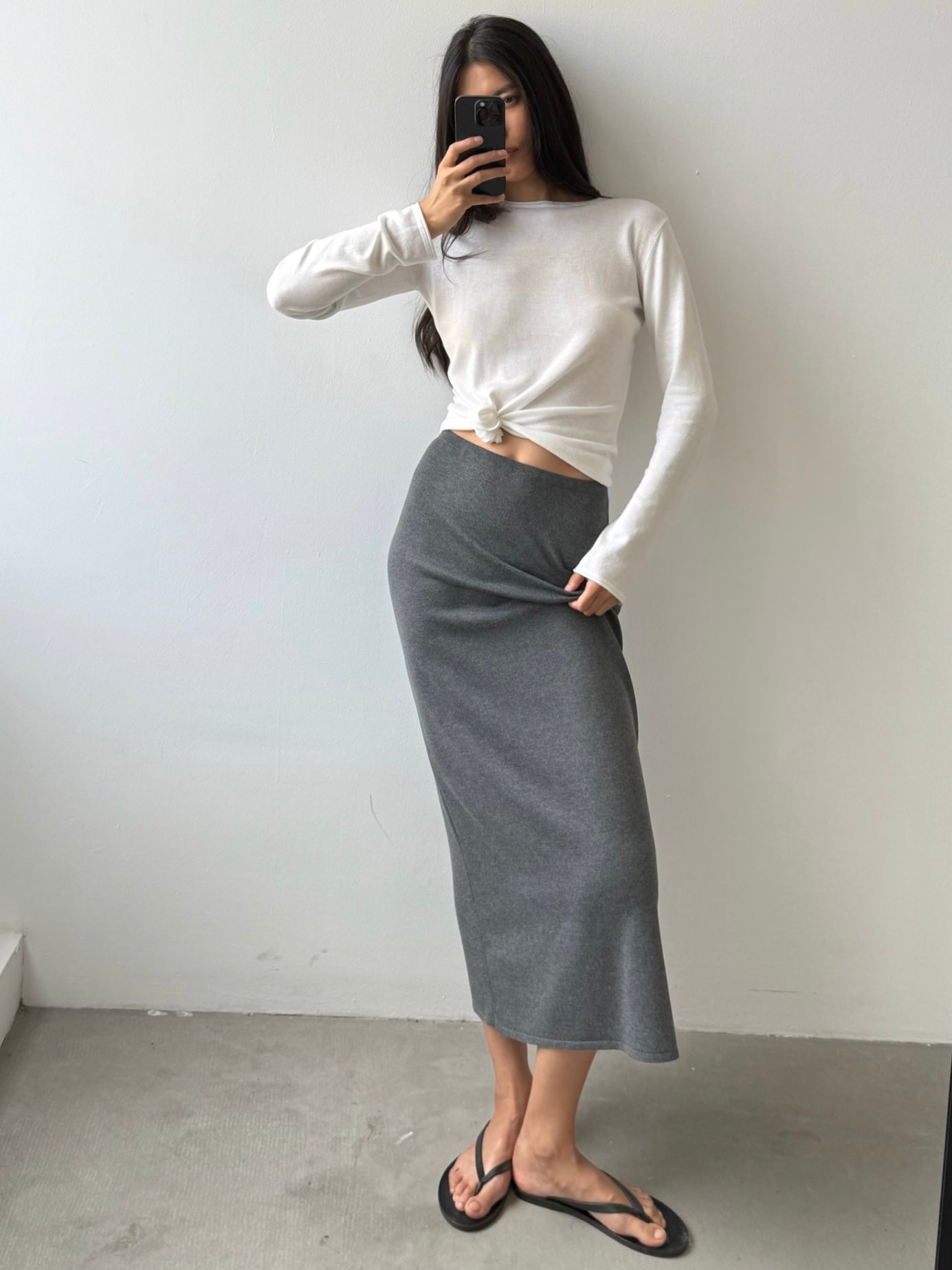 NARINA fluid knit skirt, gray melange