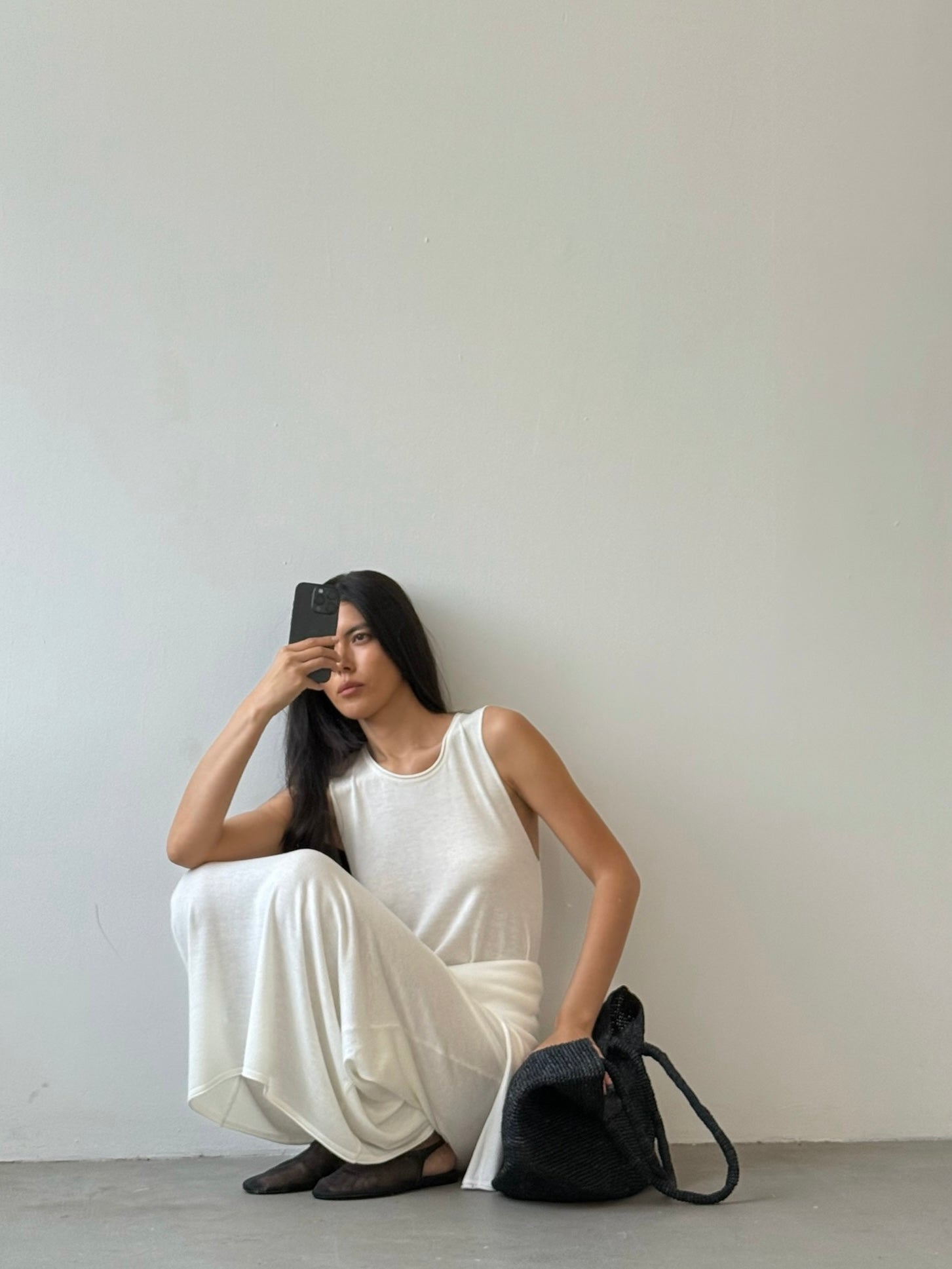 NARINA round-neck cashmere-blend dress, ivory