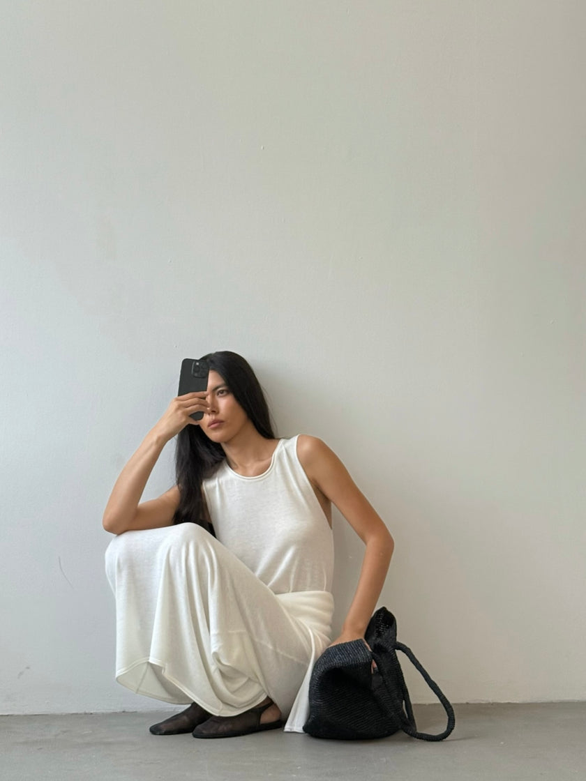 NARINA round-neck cashmere-blend dress, ivory