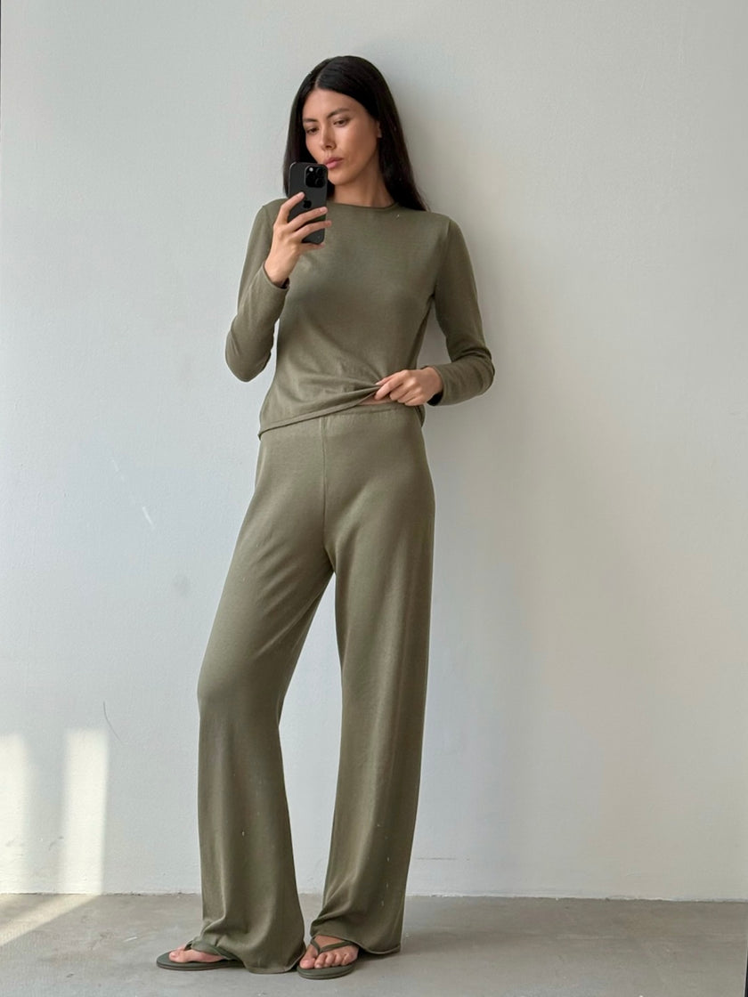 NARINA basic long sleeve top, khaki