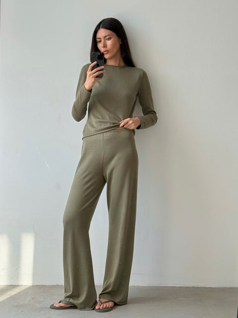 NARINA fluid knit pants, khaki
