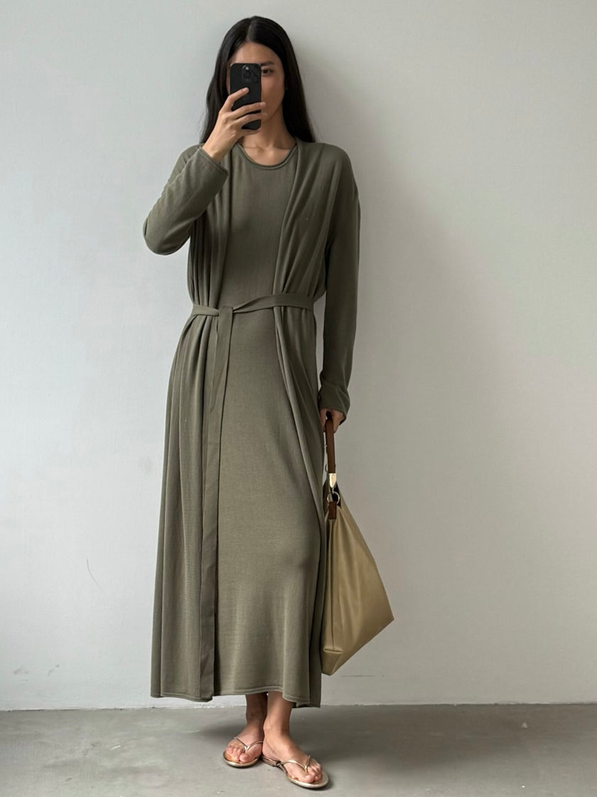 NARINA round-neck cashmere-blend dress, khaki