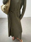 NARINA round-neck cashmere-blend dress, khaki