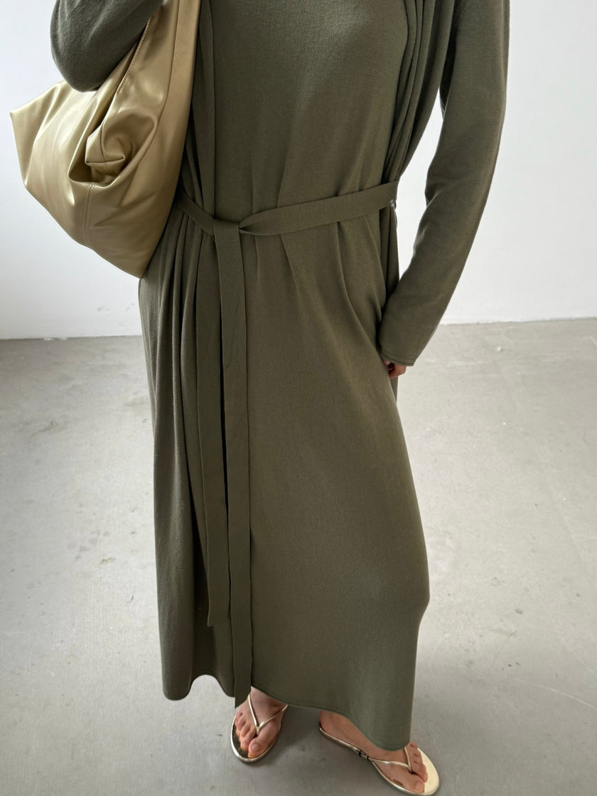 NARINA round-neck cashmere-blend dress, khaki