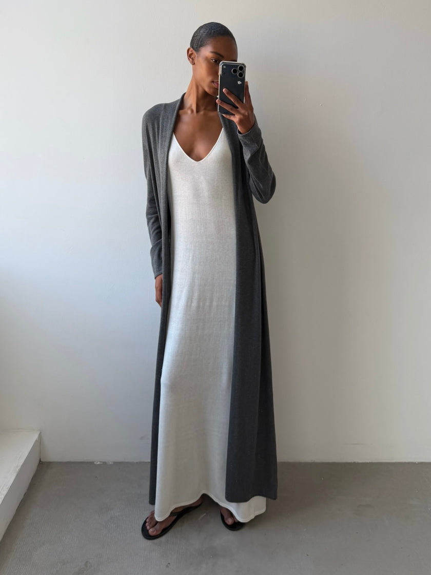 NARINA belted maxi cardigan, gray-melange