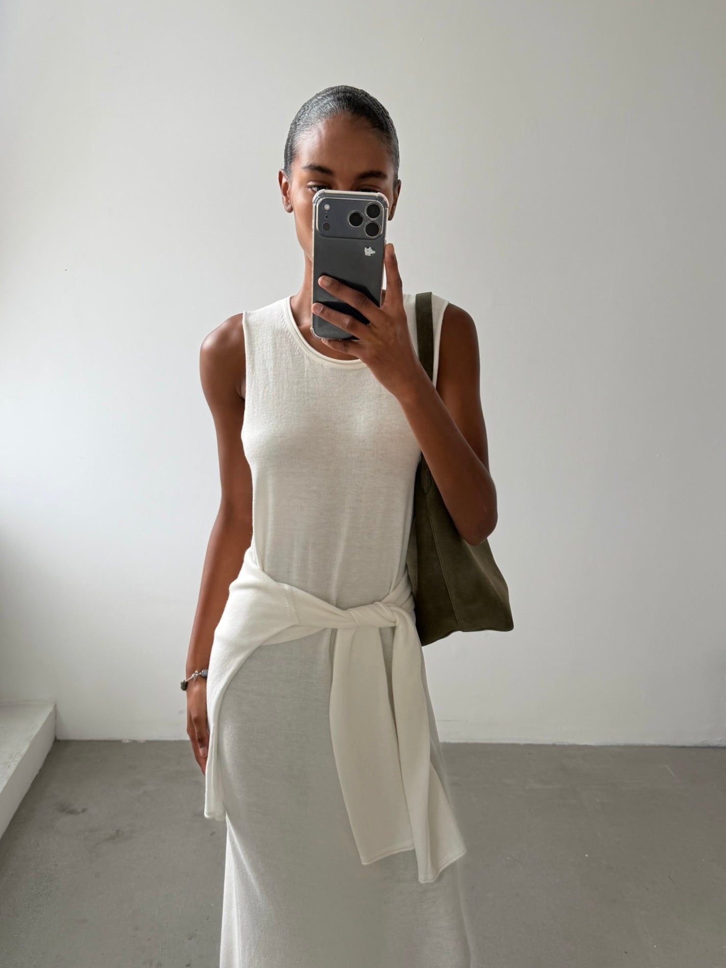NARINA round-neck cashmere-blend dress, ivory