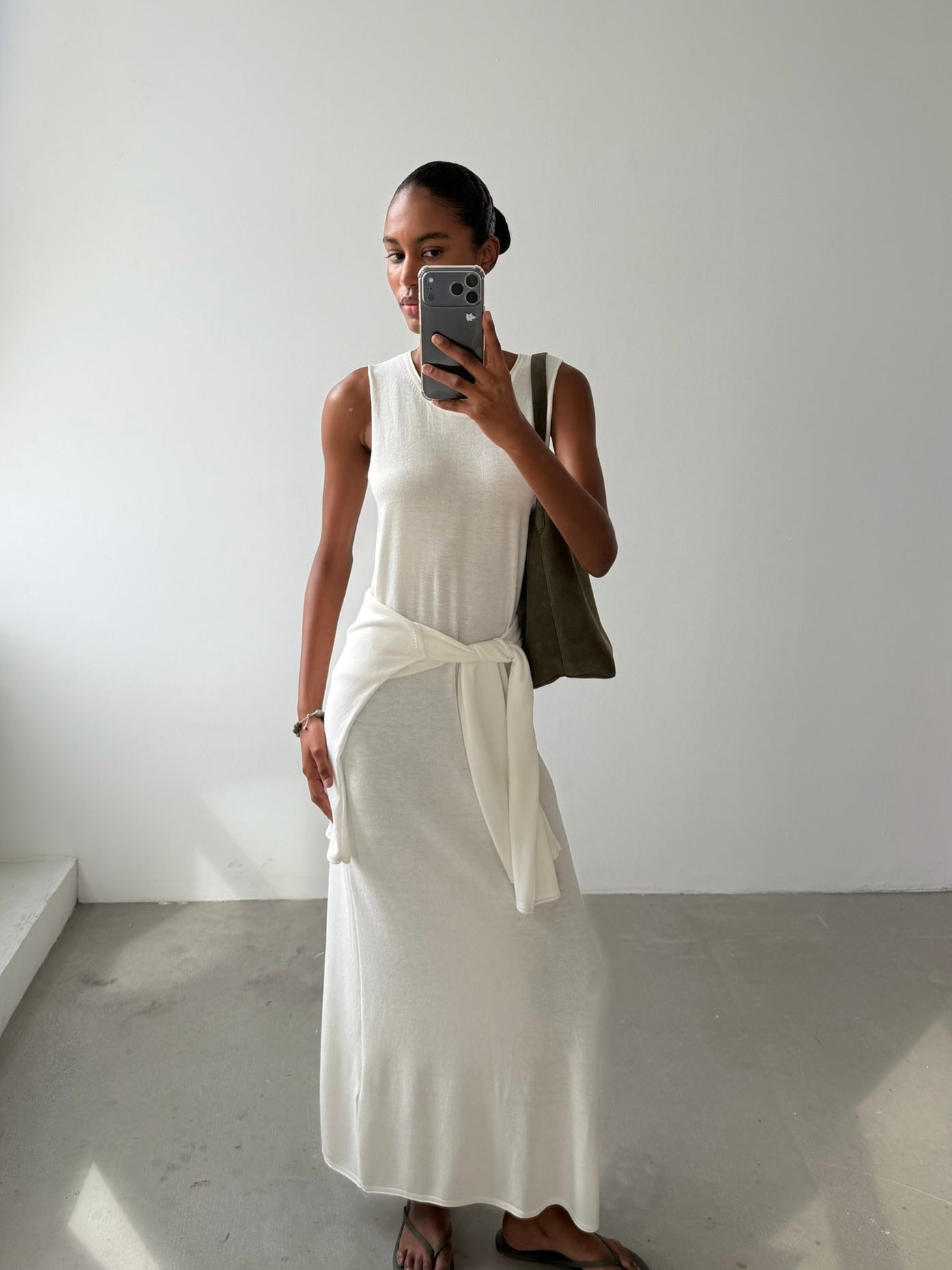 NARINA round-neck cashmere-blend dress, ivory