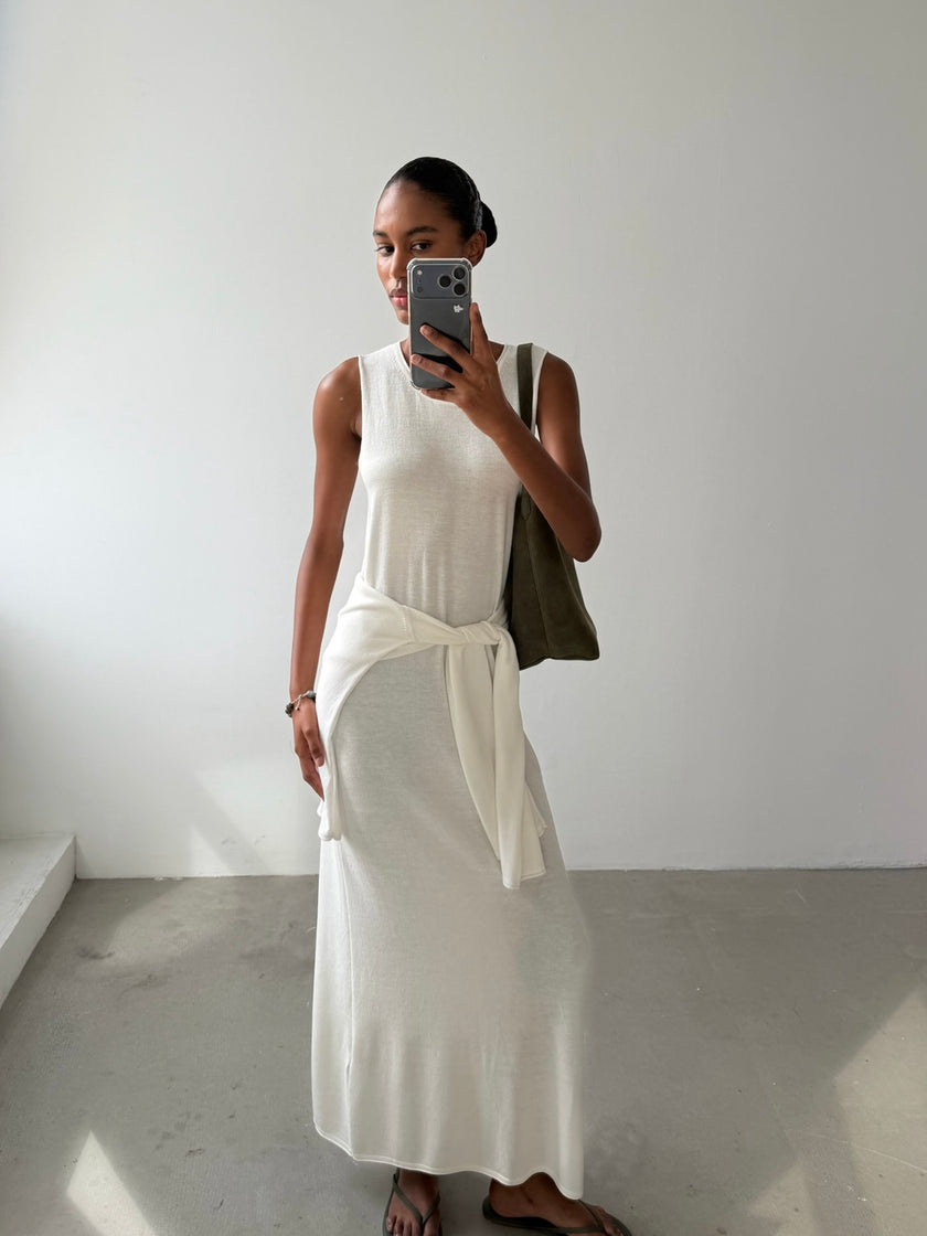 NARINA round-neck cashmere-blend dress, ivory