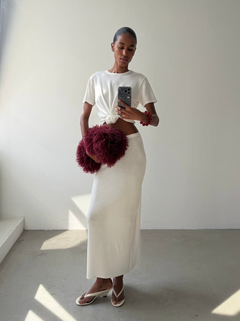 NARINA fluid knit skirt, ivory