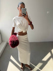 NARINA fluid knit skirt, ivory