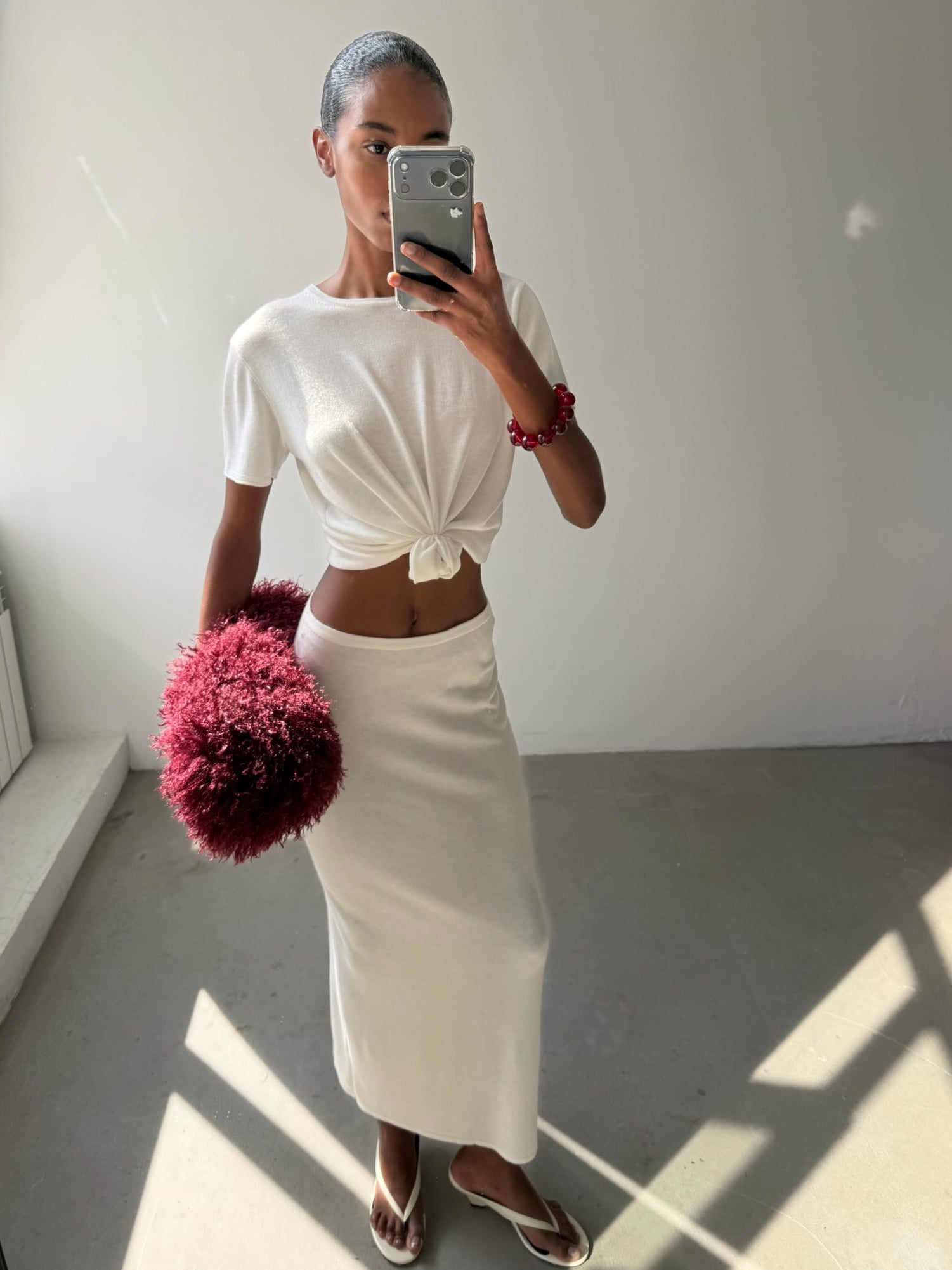 NARINA fluid knit skirt, ivory